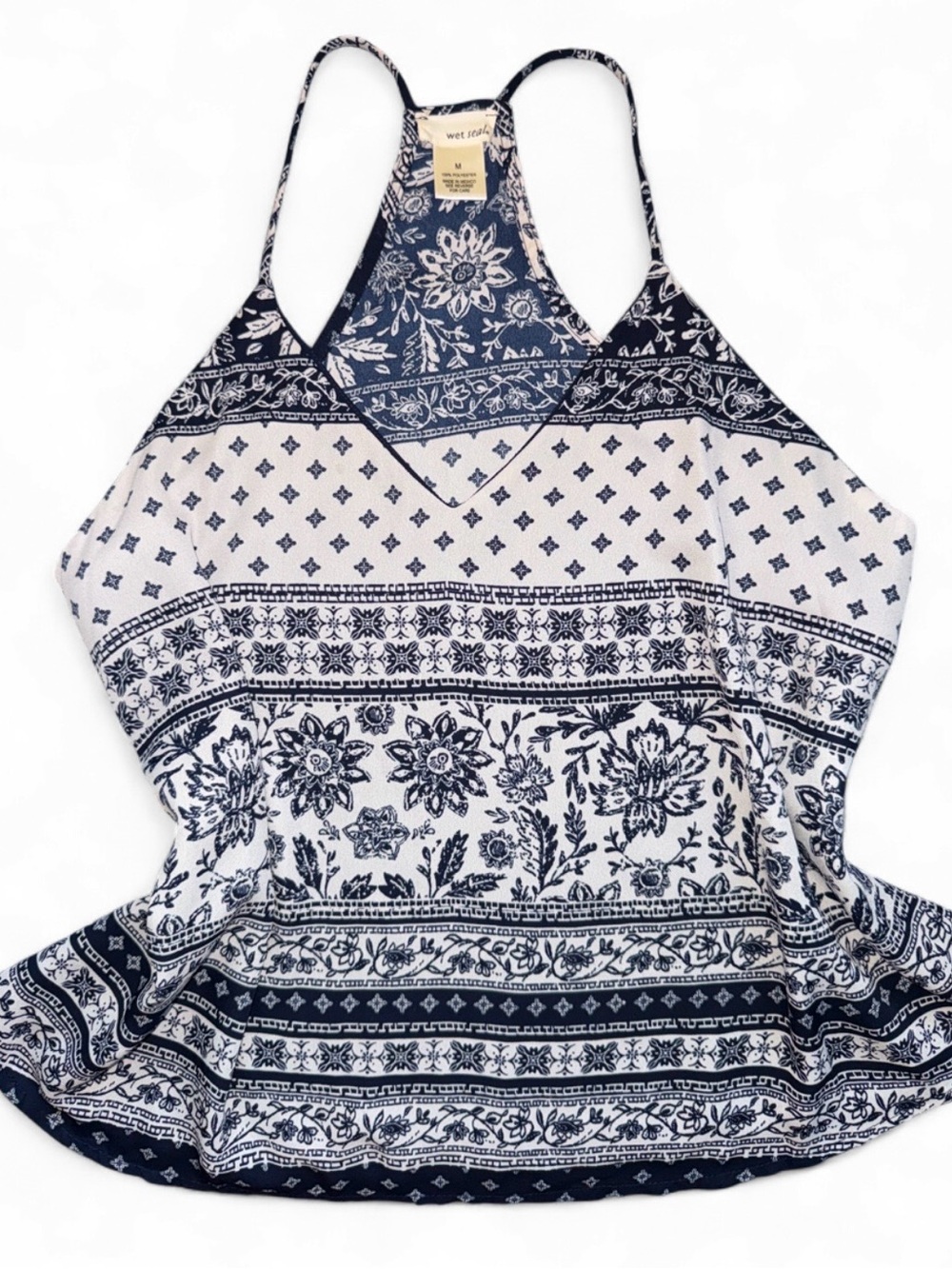 Wet seal early 2010s Women’s Navy & White Printed Halter Tank Top